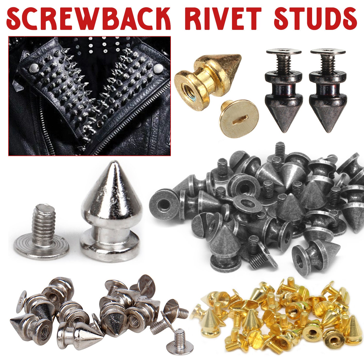 100pcs/set 9.5mm Silver Cone Studs And Spikes DIY Craft Cool Punk Garment  Rivets For Clothes Bag Shoes Leather DIY Handcraft - Price history & Review