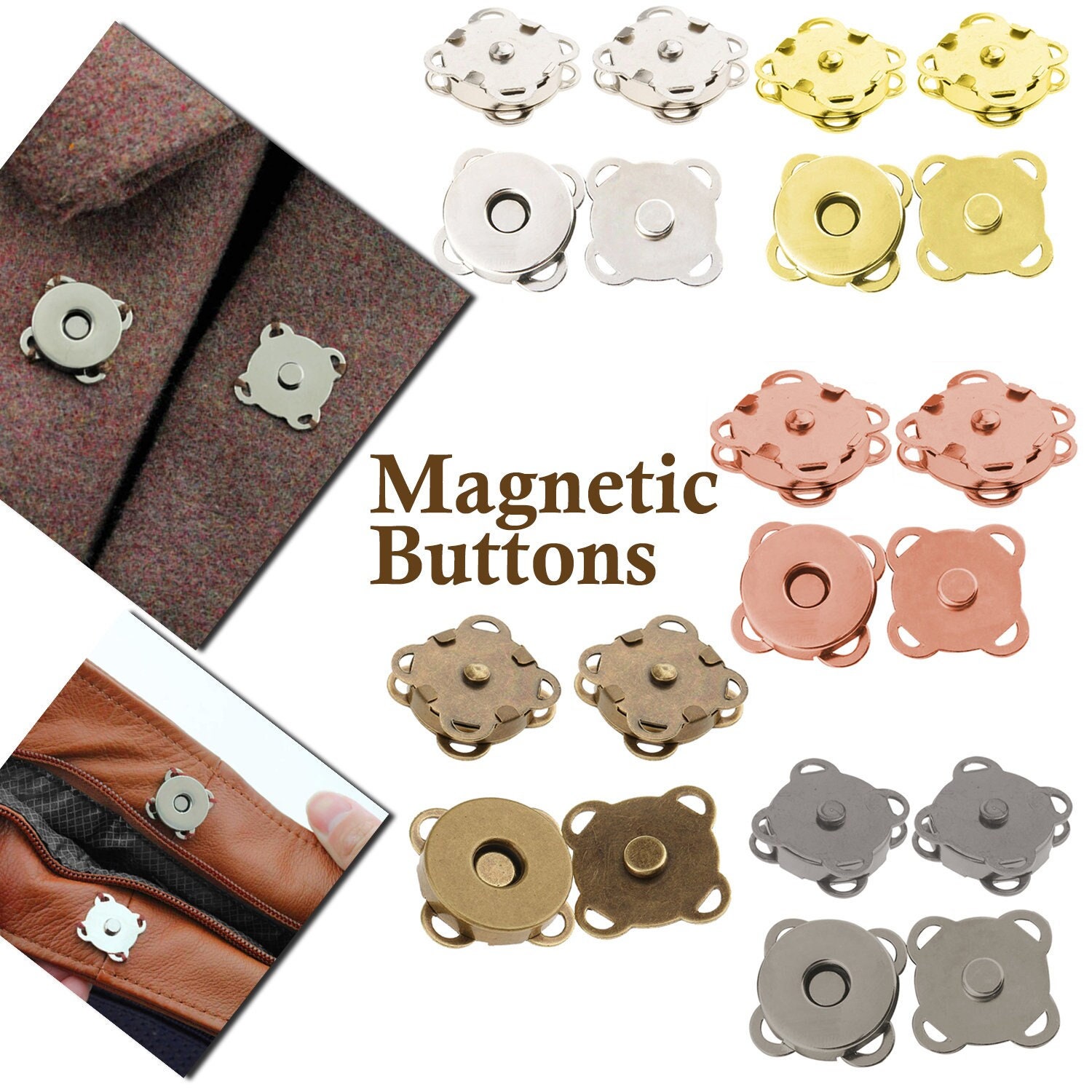 Snaps for Sewing Supplies-16 PCS Magnetic Buttons Snap for Purses Bags  Clothes Hats Fabric Scrapbooking-Closure Fasteners Clip Buckle Sewing Tool  for