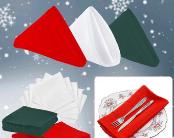 Table Napkins, Spun Polyester Table Napkins, White, Green, Red Holiday Table Napkins for Wedding, Event, Banquet, Party Dining Table Decor