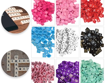 100pcs Plastic Alphabet Letters Tiles A-Z Scrabble Letters for Arts & Crafts Home Office Frame Decoration Spelling Pendants Jewelry Making