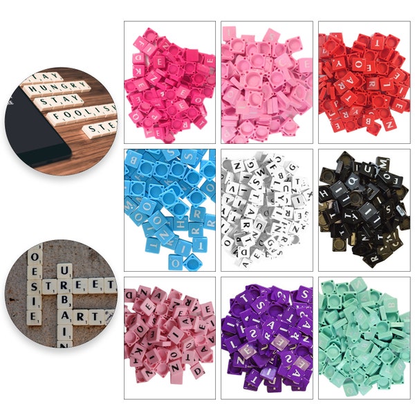 100pcs Plastic Alphabet Letters Tiles A-Z Scrabble Letters for Arts & Crafts Home Office Frame Decoration Spelling Pendants Jewelry Making