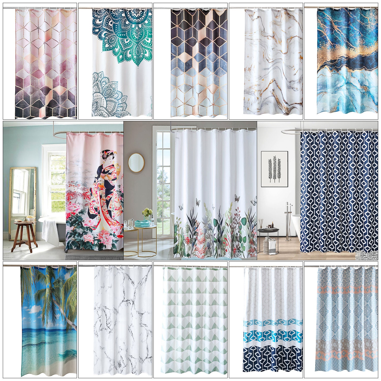 Waterproof Shower Polyester Curtain Bath Curtain for Bathroom With