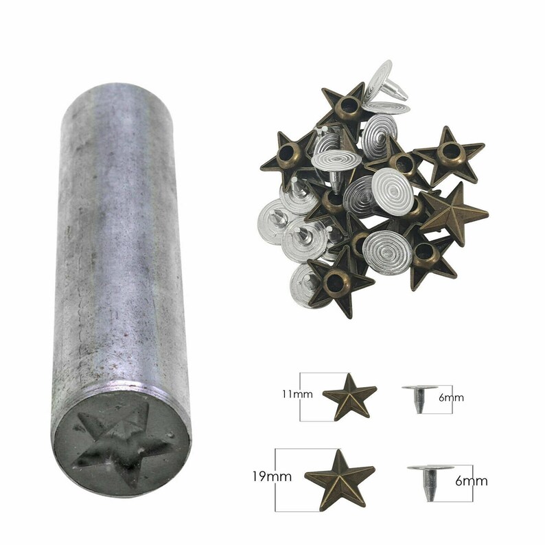 11mm/19mm Star Studs With Pin Rivets & Hand Tool For Leather Etsy