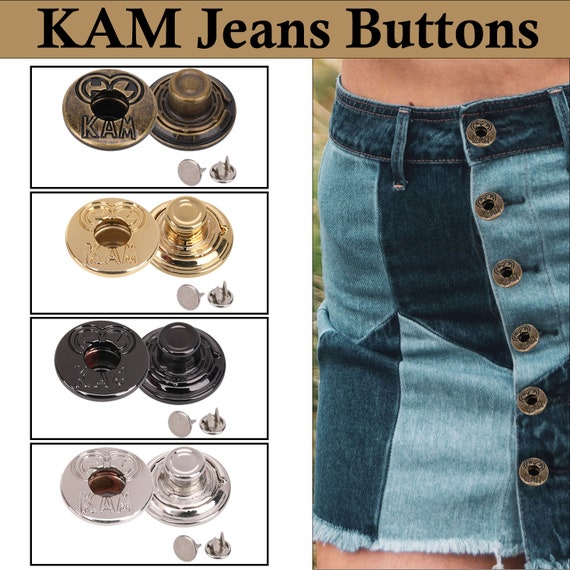 KAM 17mm Jeans Buttons No Sew Jean Button Replacement Metal Jeans Button  With Pins Reusable for Clothing Repair, Denim, Jeans, Jackets, Bags 