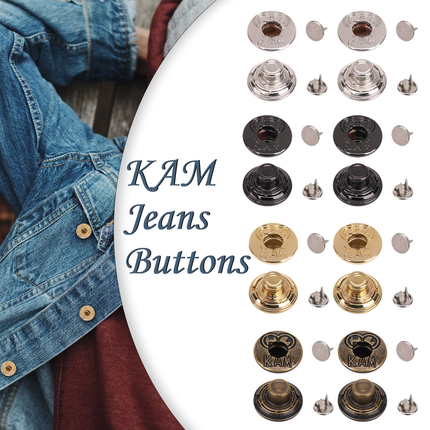 20pcs Hammer on 17mm Jeans Buttons Denim Replacement Brass Stud Jacket  Trousers