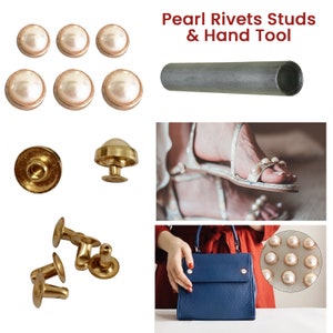 50pcs Half Round Pearl Rivets Studs Decorative Pearl Rivets with Rivets Fixing Hand Tool for Leather Craft, Clothing, Jacket, Handbag, Purse