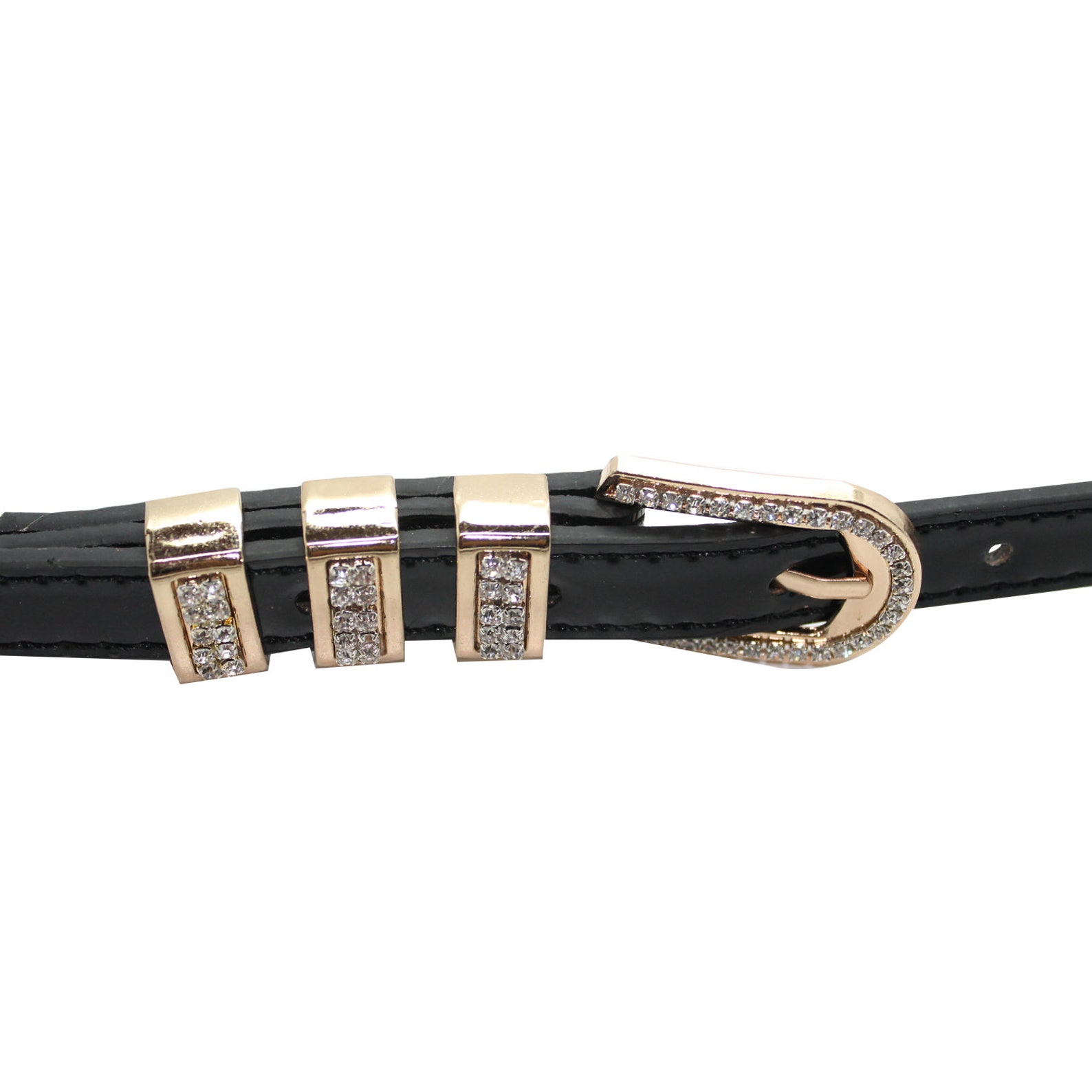 Women's Black Belt With Rhinestone Studded Buckle Fits Etsy