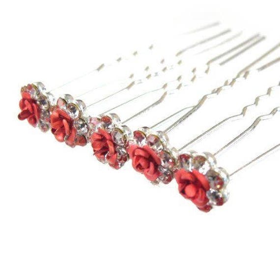 Crystal Bridal Wedding Prom Hair Pins 20 Pieces Red Flower Etsy