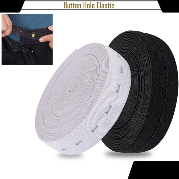 5Pcs Button Hole Elastic Woven White 20mm Standard Wide