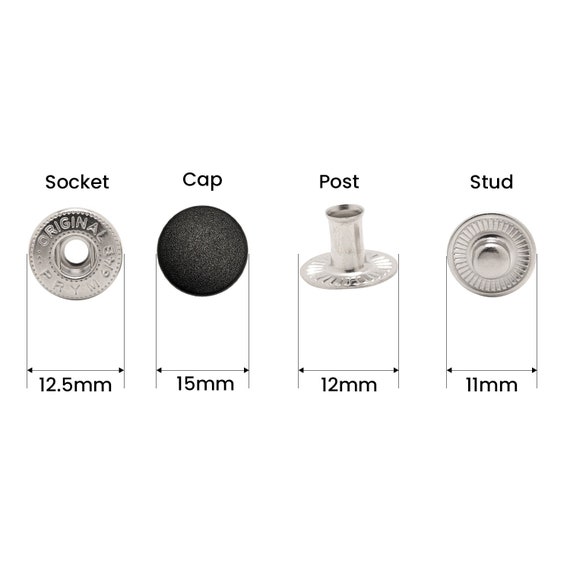 Trimming Shop 15mm S Spring Press Studs Snap Fasteners Plastic Cap with Silver Metal Back Snap Buttons - White, 10pcs, Size: 15mm with Fixing Tool