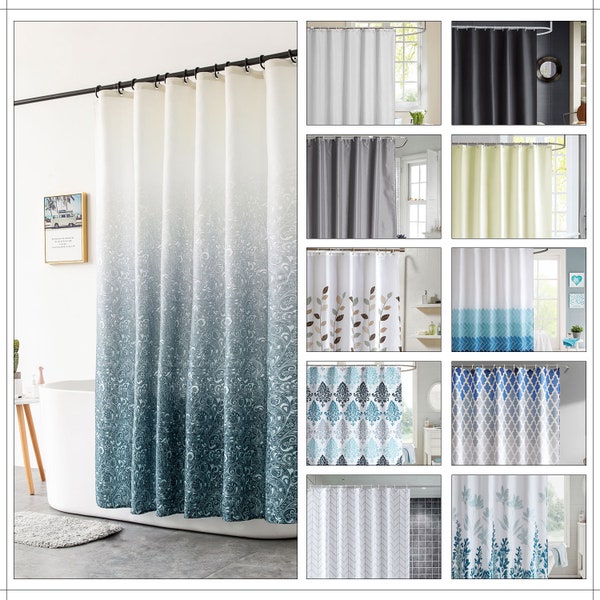 Bathroom Shower Curtain Waterproof Mould Free Mildew Resistant Polyester Fabric Curtains Liner Washable & Wipe Clean with 12 Curtain Hooks