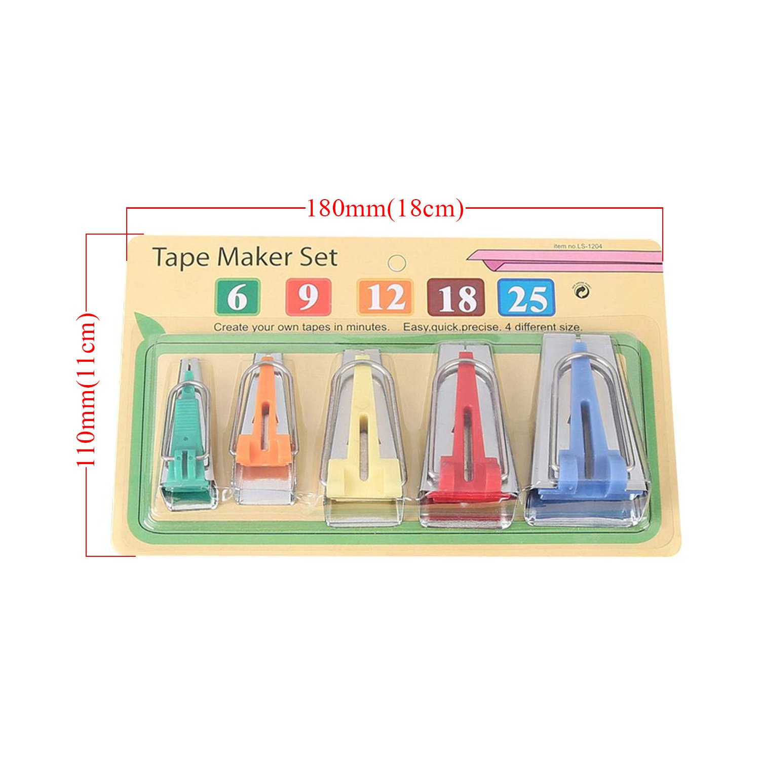 Exsart Fabric Bias Tape Makers Kit Set,6mm/12mm/18mm/25mm,Single