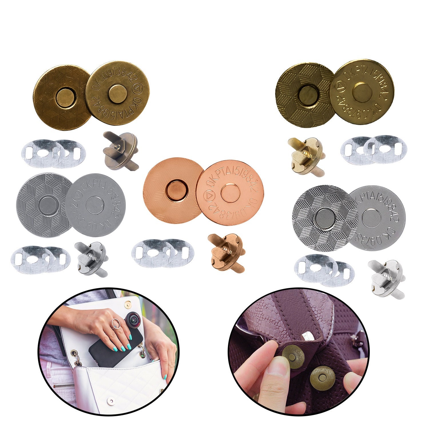 10pcs Magnetic Purse Quincunx Snaps For Clasps Closure Wallet Bags Handbag  Buckle Accessories 14/18mm Silver/bronze