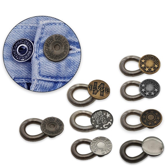 17mm Waist Extender Spring Brass Waistband Button Extender Strong  Adjustable Snap Button for Jeans, Skirt, Trousers, Denim 