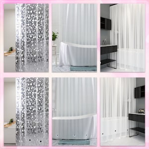 PEVA Shower Curtains with Bottom Magnets Heavy Duty Transparent Shower Curtain Liner Mildew & Mould Resistant With 12 Curtain Hooks