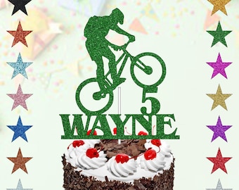 Bicycle Cake Topper Personalised Cycling Cake Topper Mountain Cyclist Cake Topper Cycling-Themed Birthday Decoration Any Name Age 10th, 12th