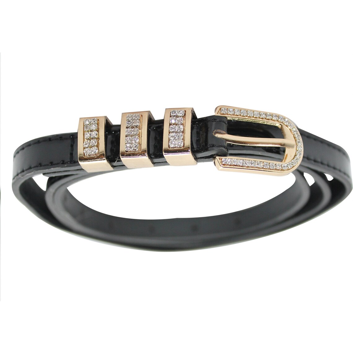 Women's Black Belt With Rhinestone Studded Buckle Fits Etsy