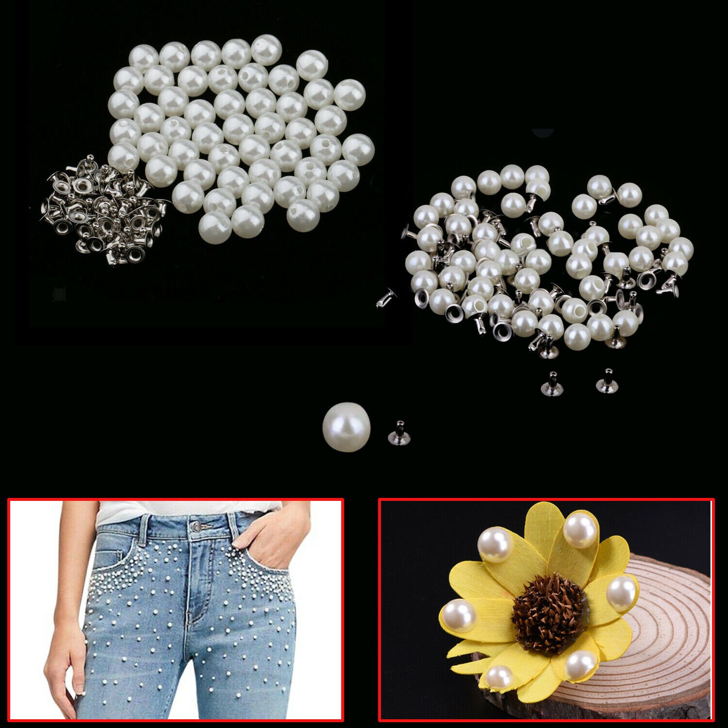 100pcs Pearls Rivets Studs Buttons for Bag Clothes Jeans Shoes Decor DIY Crafts