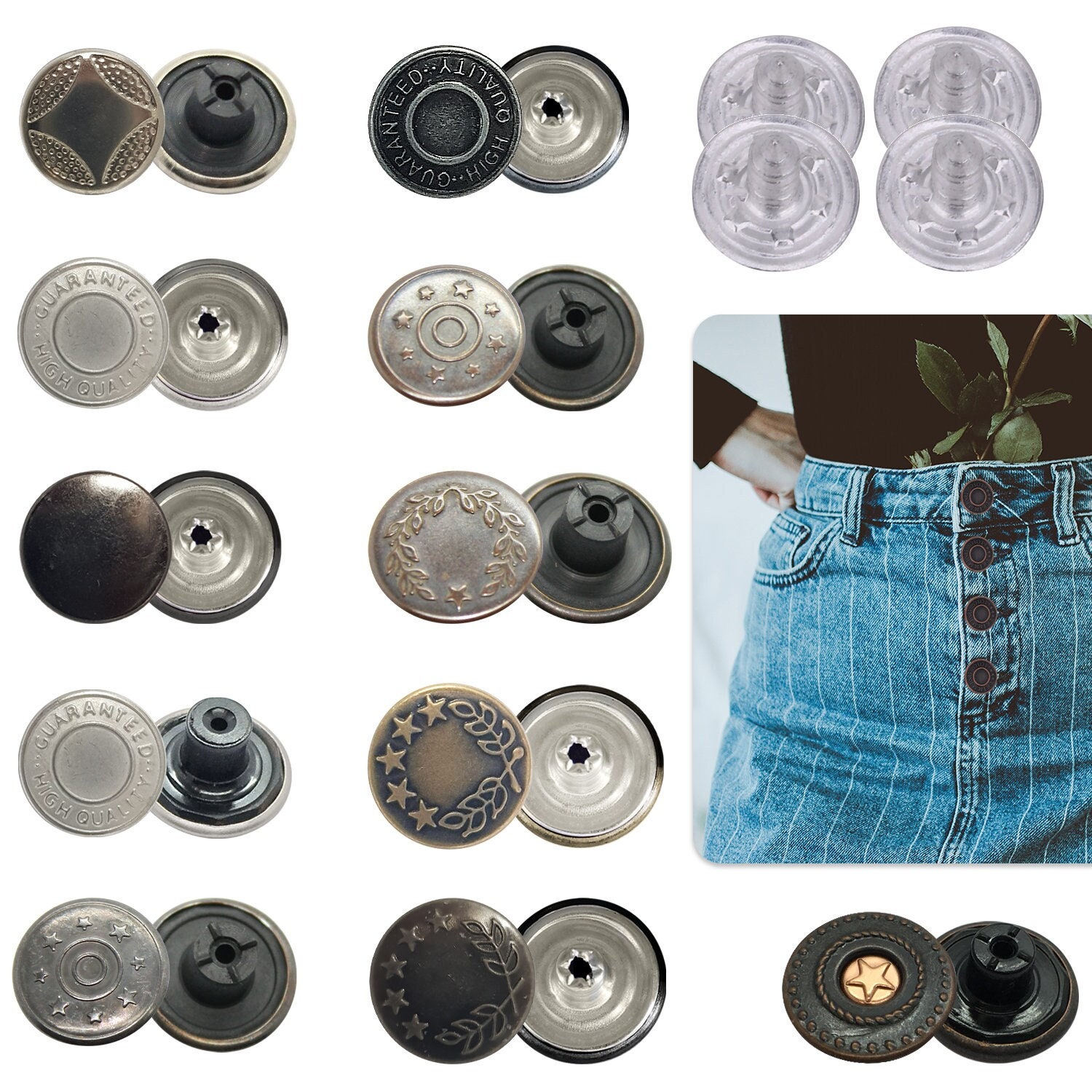 Jeans Buttons With Silver Pins Hammer on Denim Jacket Fixing Fasteners,  Jeans Denim Buttons for Jackets, Jeans, Denim, Leathercraft Projects 