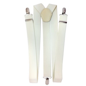 Men's Suspenders Braces 50mm Wide Adjustable Elastic Braces Clip on Suspenders for Casual Formal Wear, Wedding Party, Jeans, Trousers Ivory