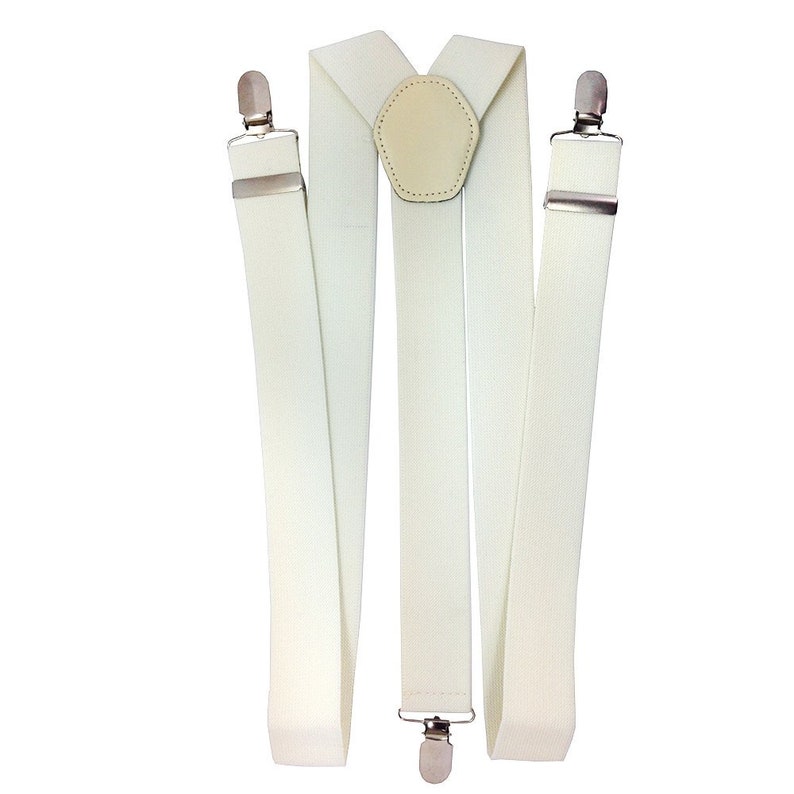 Men's Suspenders Braces 50mm Wide Adjustable Elastic Braces Clip on Suspenders for Casual Formal Wear, Wedding Party, Jeans, Trousers Ivory