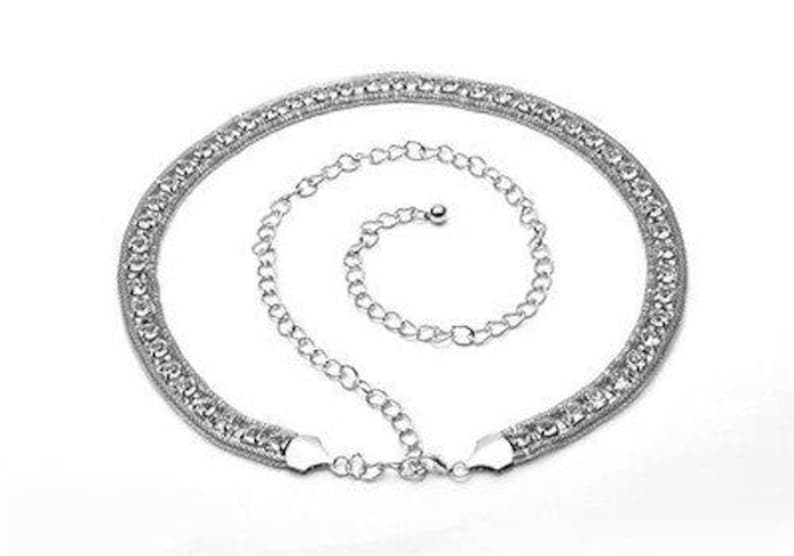 Ladies Diamante Rhinestones Adjustable Metal Chain Belts Girls Fashion Waistband