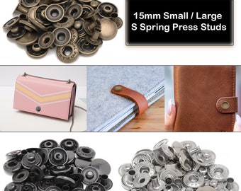 15mm PRYM S Spring Press Studs, Brass Snap Fastener No-Sew Buttons For DIY Leather Crafts, Clothing