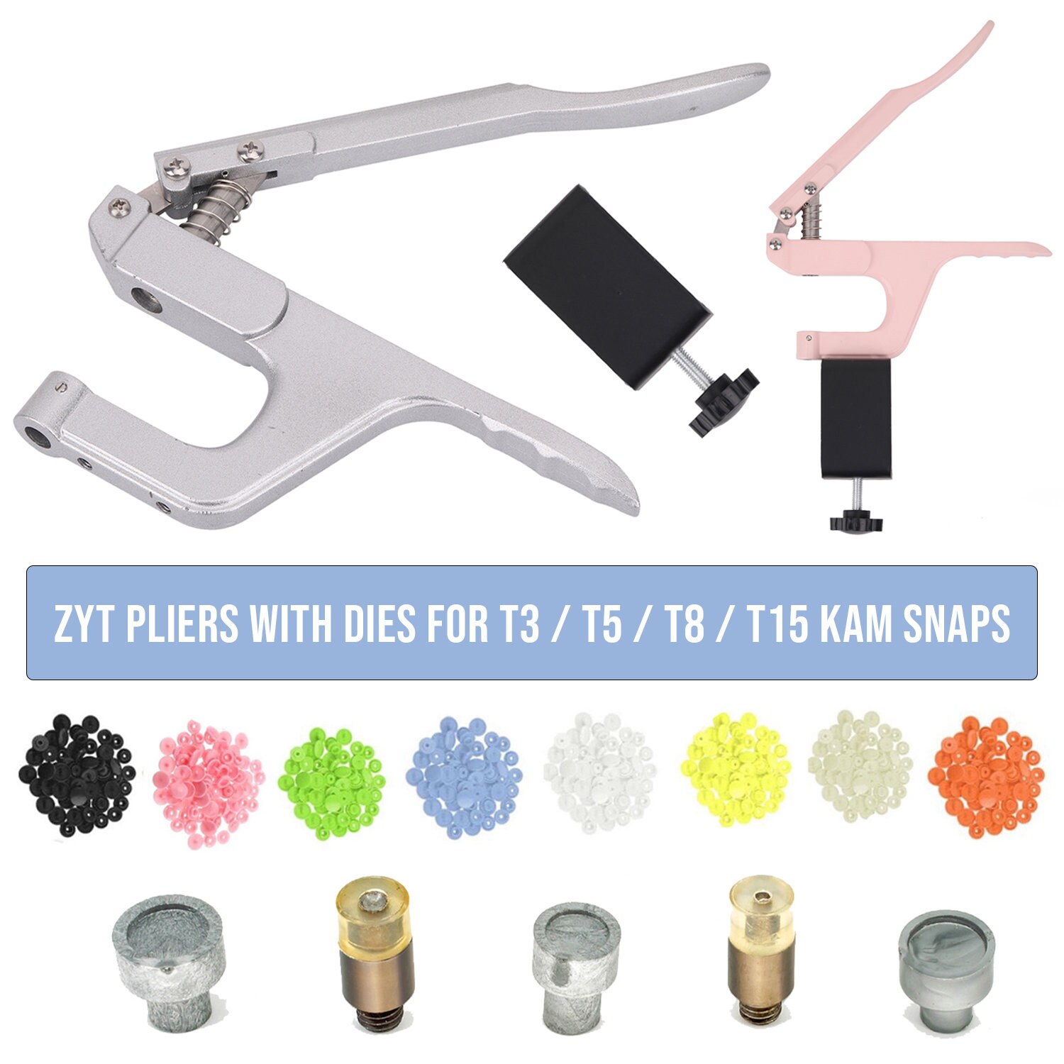 Kam Snaps Plier for Buttons Fastener Plier Tool Kit Set T3 T5 T8 for Plastic  Snap Button for Cloth, Diaper, Baby Bibs, Shirts, Jackets, Bags 