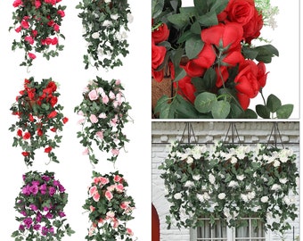 Artificial Rose Silk Vine Flowers UV Resistant Artificial Plants Artificial Garland Real Touch for Bedroom Wall, Wedding, Party, Home Decor