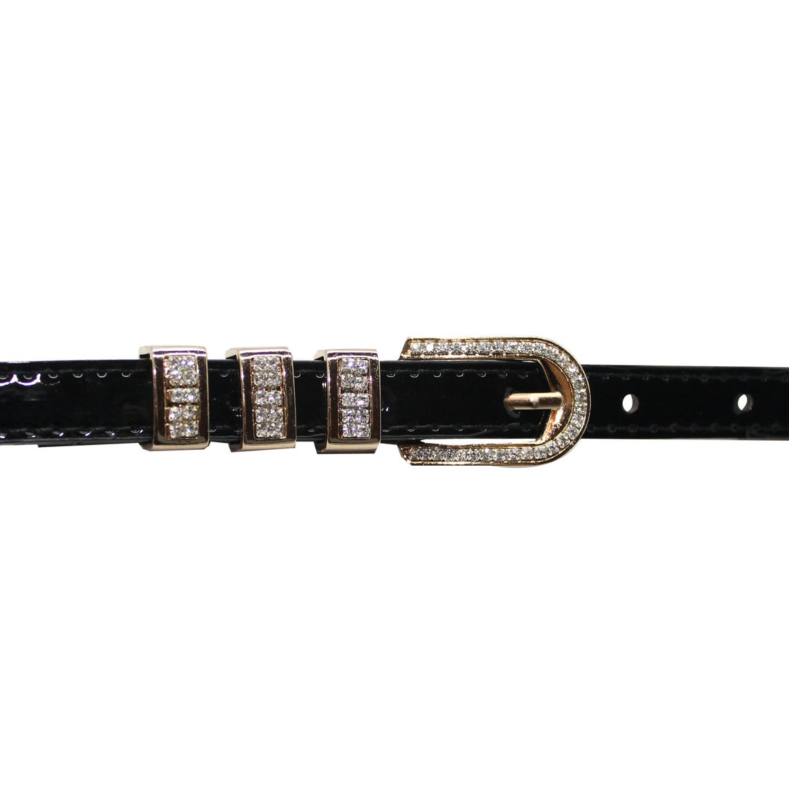Women's Black Belt With Rhinestone Studded Buckle Fits Etsy