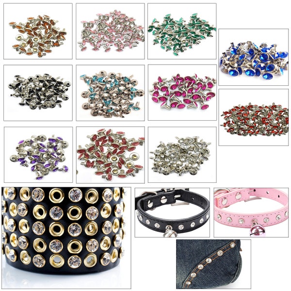 Rivets strass strass Studs Accessoire de mode pour l'artisanat du cuir, ceintures, sacs, chaussures (10 mm x 10 pièces, 10 mm x 50 pièces)