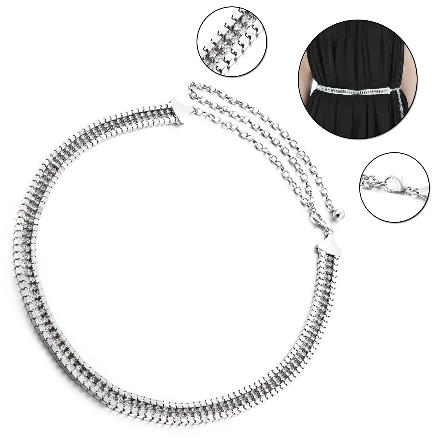 Women's Silver Metal Waist Chain Belt With Rhinestone Etsy