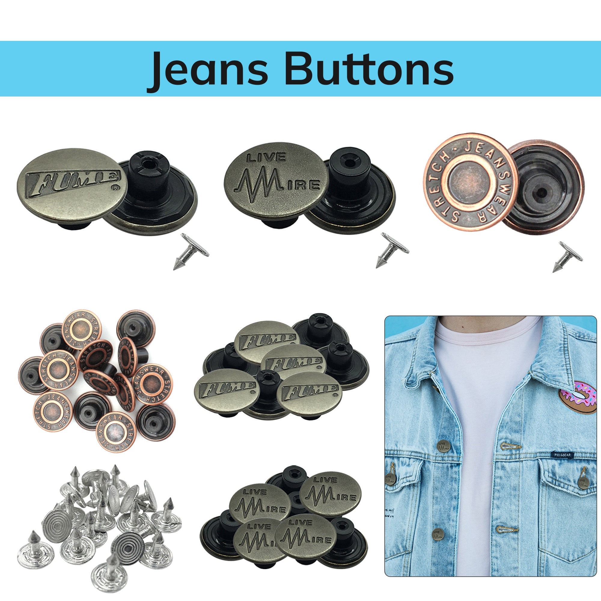 17mm Detachable Jean Buttons For Crafts Easy Clip Snap Button Up