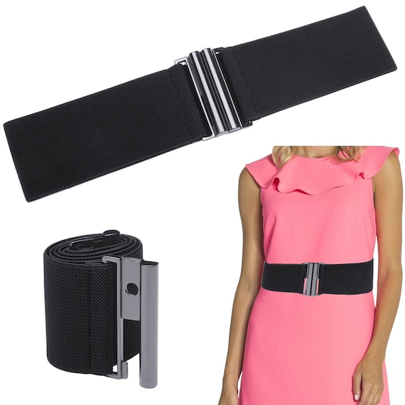 Trimming Shop Women/’s Black Stretchable Wide Waist Belt Clasp Buckle Elastic Band Clip-on Cinch Trimmer Fashion Accessory for Girls Dresses One Piece Gowns