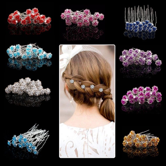 5pcs Crystal Diamante Simple Flower Hair Pins Grips Bridal Wedding Prom NEW