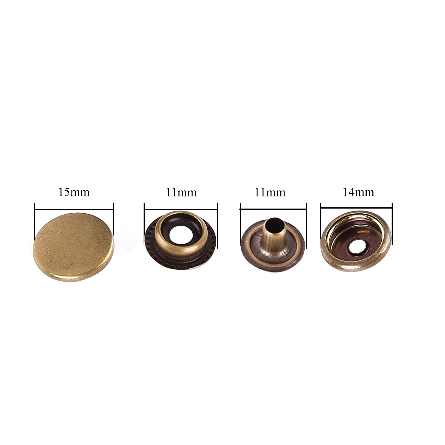 Bronze 15mm Brass Press Studs 4 Parts Snap Fasteners Etsy