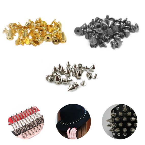 50pcs Punk Screw Back Studs//Rivets Spike Cone Brass 7mm x 10mm for DIY Crafts UK
