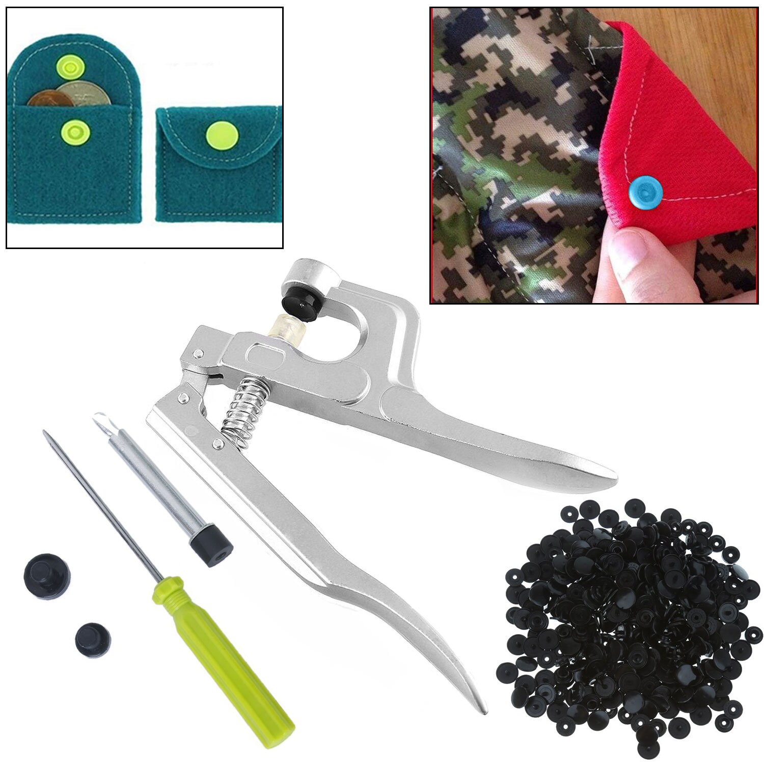 Trimming Shop KAM Snap Press Pliers T5 Plastic Snaps Starter Kit No-Sew  Hand Tool Buttons Fasteners for Woollen Clothing Kid Wear Fabrics Diapers  Bibs