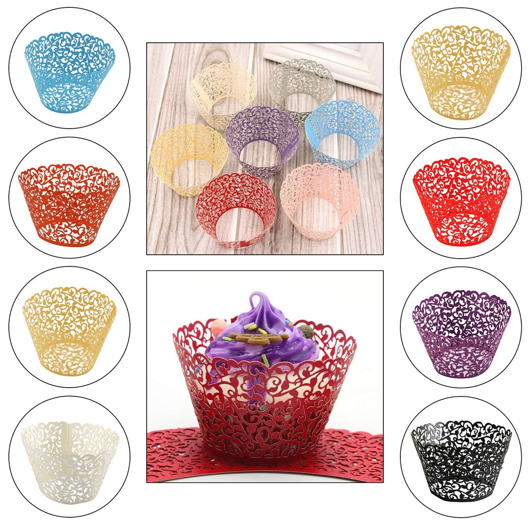 Cupcake Wrappers Lace Cupcake Liners Laser Cut Cupcake Papers Cupcake Muffin Cups for Birthdays ...