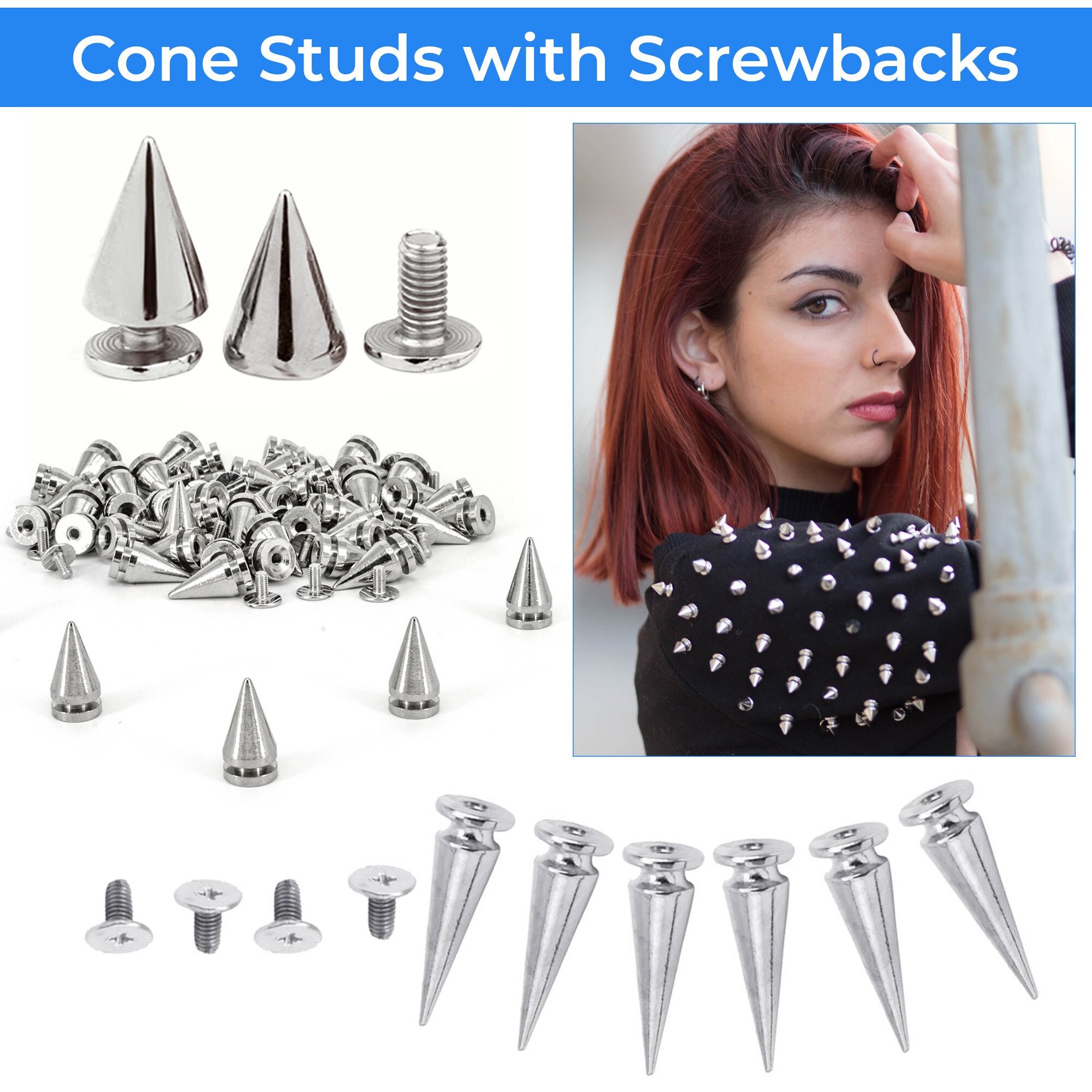 Punk Spikes And Studs, 60 Pcs Metal Punk Studs, Bullet Cone Spikes For  Clothing Shoes Leather Belts Bag Accessories Diy, 2 Size