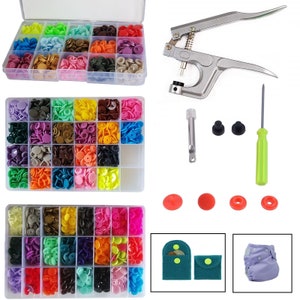 Plastic Snaps Buttons T3 T5 Press Poppers Resin Snap Fasteners + 1 Pliers Tool for Baby Bibs, Kid's Wear, Clothing, DIY Art & Craft Projects