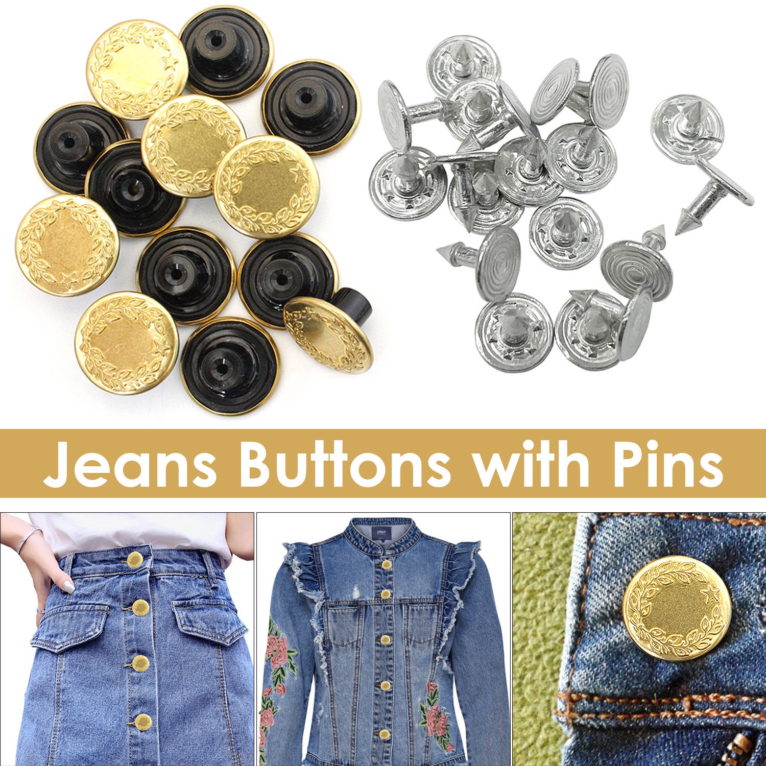 5pcs 17mm Jeans Buttons with Pin Hammer On Denim Jacket Replacement Repair  Studs