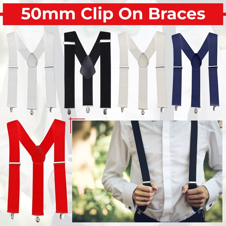 Men's Suspenders Braces 50mm Wide Adjustable Elastic Braces Clip on Suspenders for Casual Formal Wear, Wedding Party, Jeans, Trousers image 1