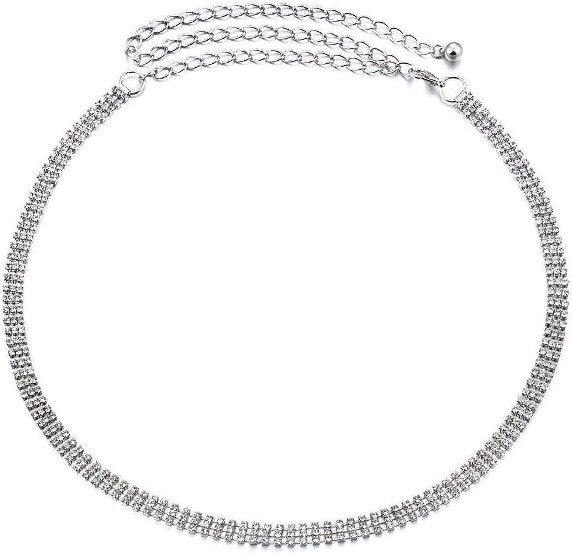 3 Rows Women's Silver Metal Chain Charm Belt Diamante Etsy