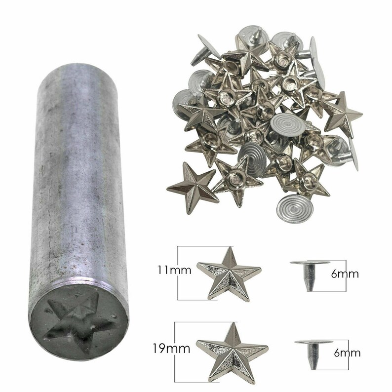 11mm/19mm Star Studs With Pin Rivets & Hand Tool For Leather Etsy