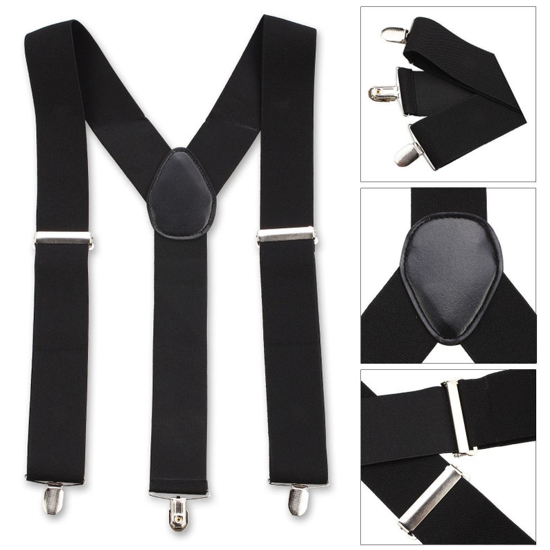 Men's Suspenders Braces 50mm Wide Adjustable Elastic Braces Clip on Suspenders for Casual Formal Wear, Wedding Party, Jeans, Trousers Black