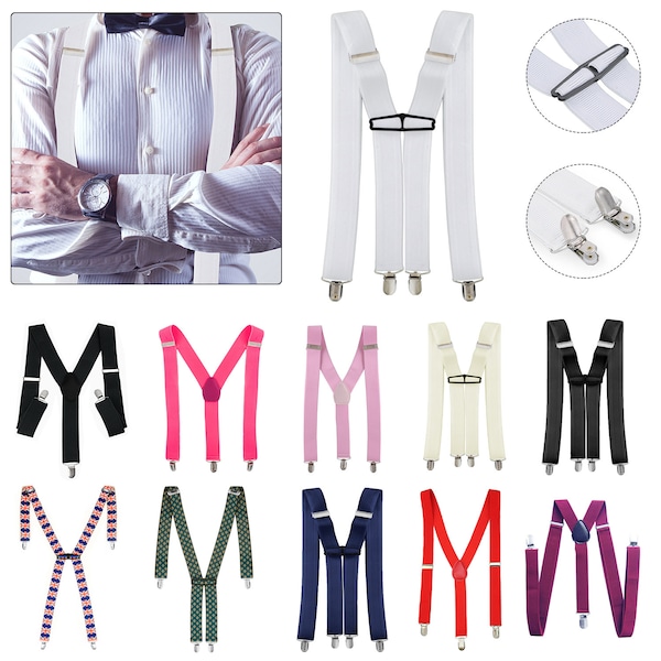 35mm Wide Men's Suspenders Braces Adjustable Y Shape Elastic Clip on Braces for Casual Formal Wear, Wedding Party, Fancy Dresses, Jeans