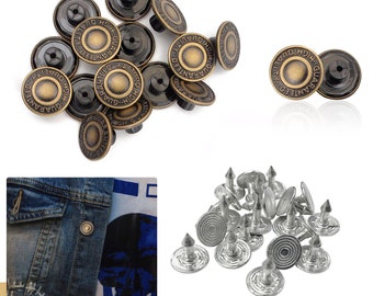 Remplacement d'attache de bouton de jean en laiton de 17 mm avec broche arrière pour veste en jean, maroquinerie 10 pièces