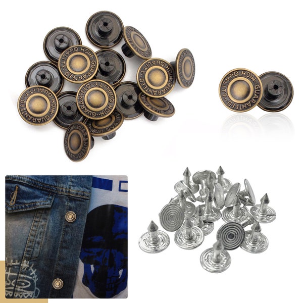 Remplacement d'attache de bouton de jean en laiton de 17 mm avec broche arrière pour veste en jean, maroquinerie 10 pièces