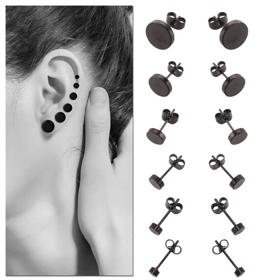 12pcs Men Women Stainless Steel 3mm-8mm Round Ball Piercing Stud Earrings 